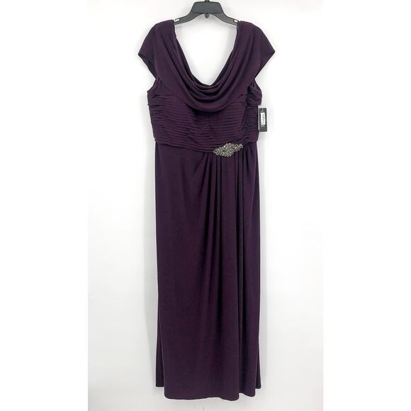ALEX EVENINGS Matte Jersey A-Line Dress Size 16 Eggplant Purple Cowlneck NWT - Picture 3 of 12